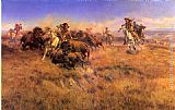 Charles Marion Russell Canvas Paintings - Running Buffalo